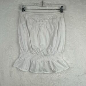 Gap Womens Small Blouse Tube Top White Strapless Ruffle Embellished Gathered